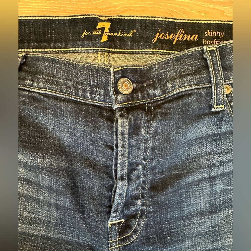 7 for all Mankind Josefina Skinny Boyfriend Destroyed Denim Jeans - Picture 5 of 9